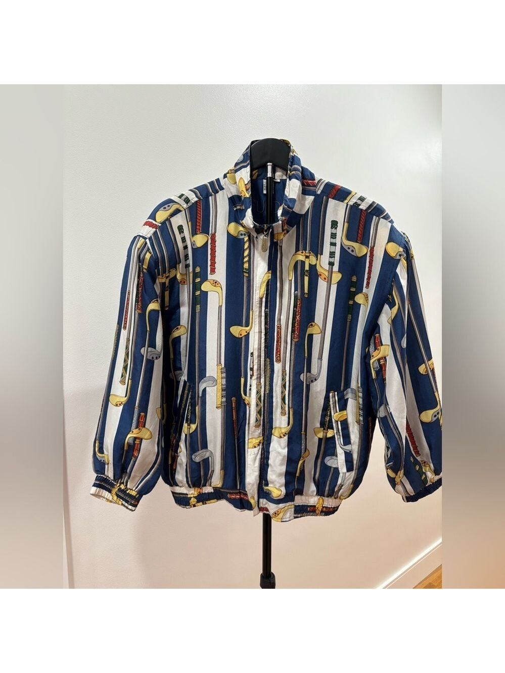 656. Fuda International Silk Bomber-Style Jacket with Golf Sticks Graphic
